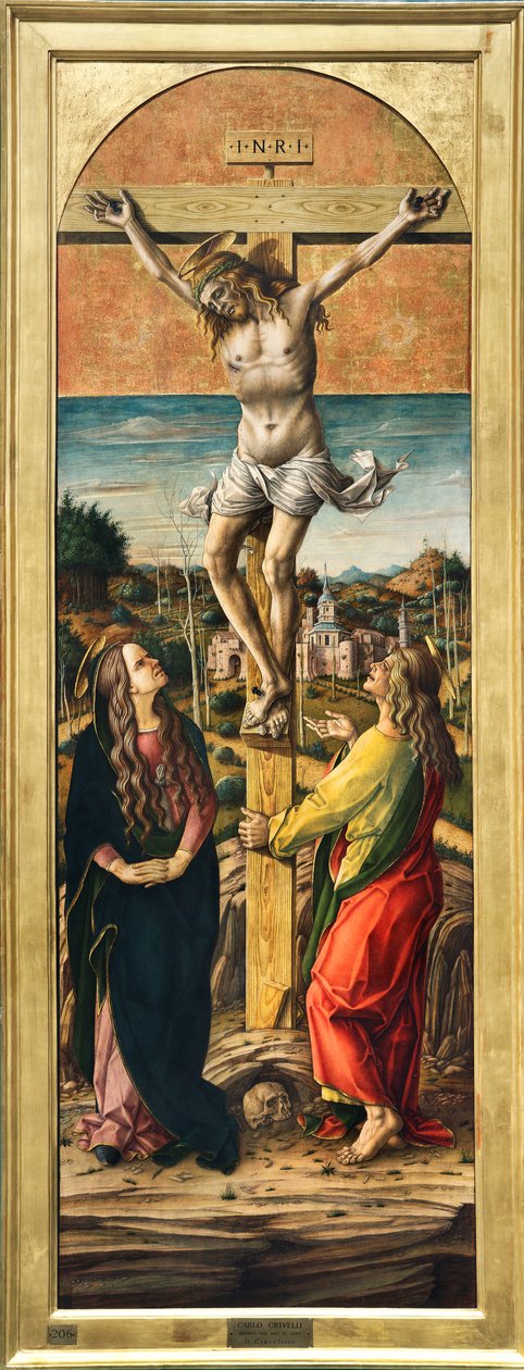 Ukřižování s Pannou Marií a svatým Janem Evangelistou od Carlo Crivelli