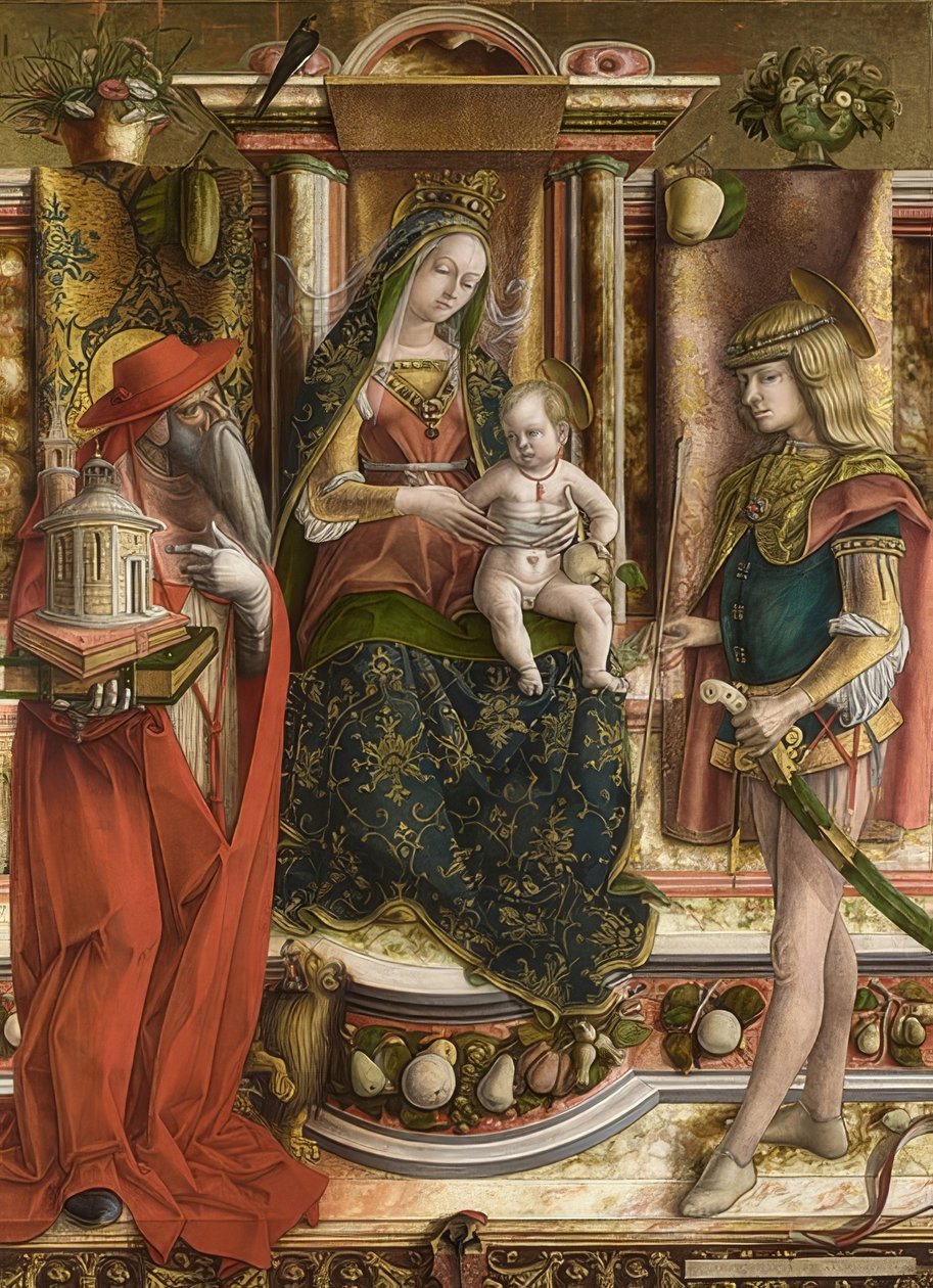 Panny Marie Vlaštovkové (Madonna mit der Schwalbe). Nach 1490 od Carlo Crivelli