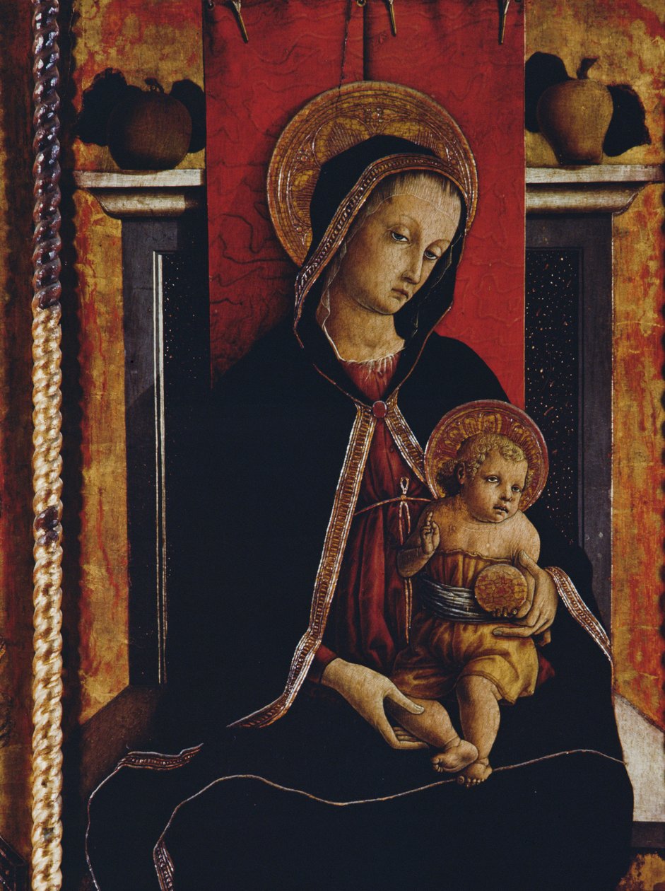 Madonna s dítětem, detail z polyptychu San Silvestro, 1468 (tempera na panelu) (viz 76657) od Carlo Crivelli