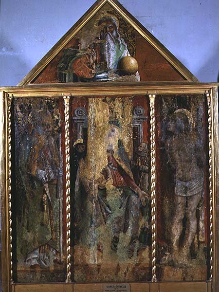Madona s dítětem se svatými, první triptych údolí Castellano (tempera na panelu) od Carlo Crivelli