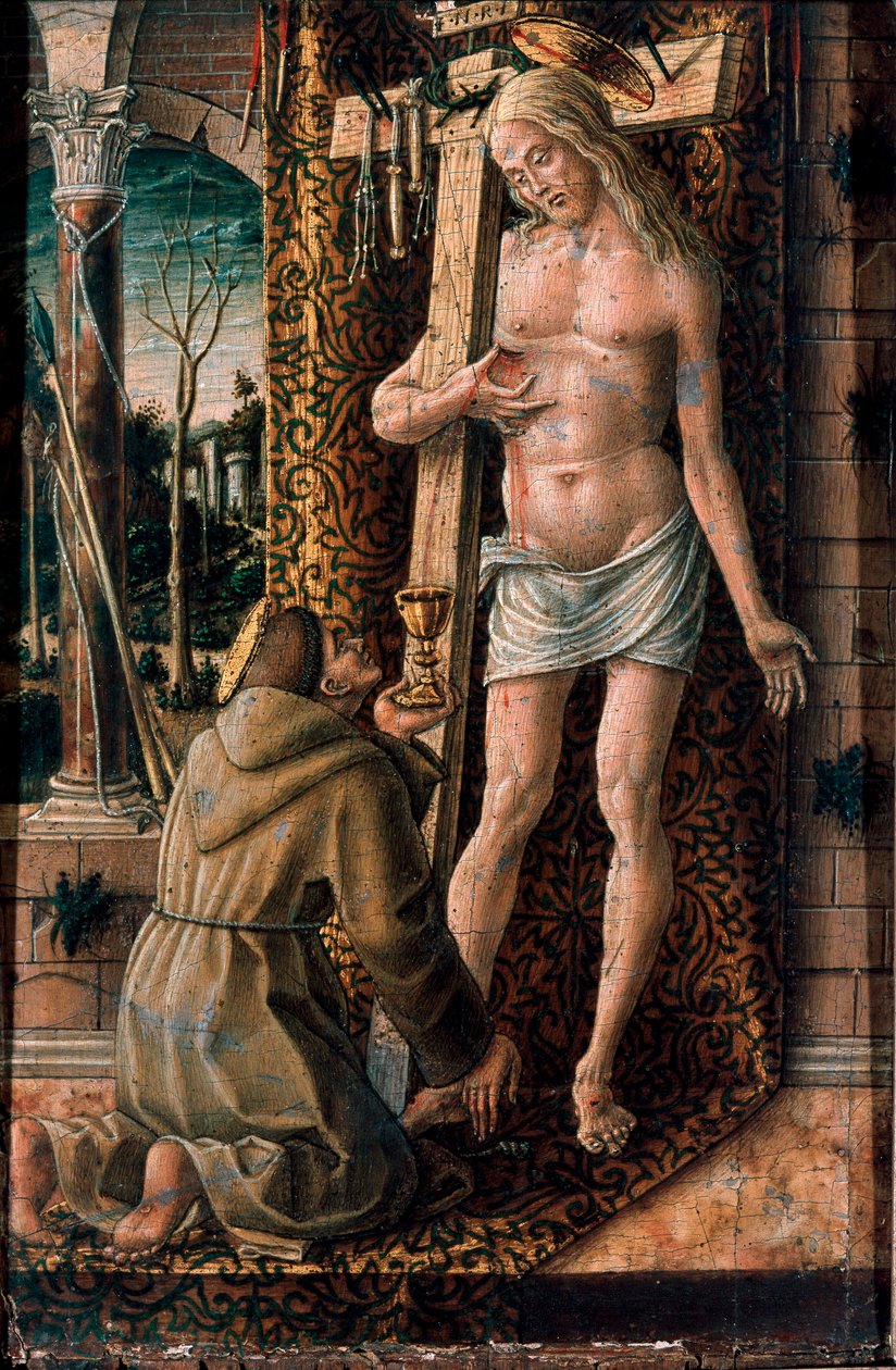 Svatý František z Assisi sbírá krev Krista Detrempe na dřevě Carlo Crivelli (1430 / 35-1494 / 1500) 1480-1486 ne. 19x13 cm Milán, Museo Poldi Pezzoli od Carlo Crivelli