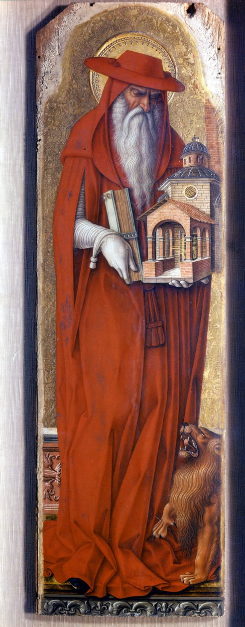 Svatý Jeroným v kostýmu biskupa (čepice). Predelle Demidoff od Carla Crivelliho (1430/35 - 1494). 1476. od Carlo Crivelli