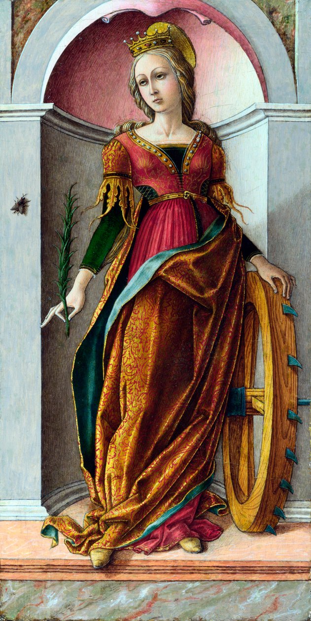 ""Svatá Kateřina Alexandrijská"" (Svatá Kateřina Alexandrijská) Malba Carla Crivelliho (kolem 1435-cca 1495) cca 1492 - Tempera na panelu Rozměr 38x19 cm Národní galerie, Londýn od Carlo Crivelli