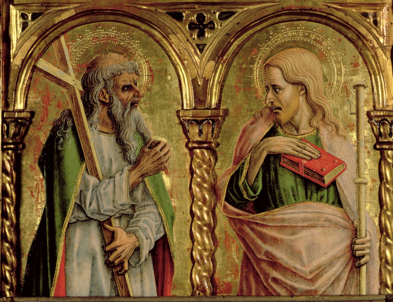 Svatý Ondřej a sv. Jakub Větší, detail z polyptychu SantEmidio, 1473 tempera na detailu panelu 76636 od Carlo Crivelli