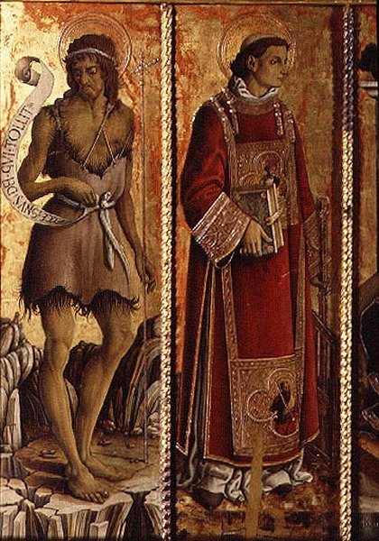 Sv. Jan Křtitel a sv. Vavřinec, detail z polyptychu San Silvestro od Carlo Crivelli