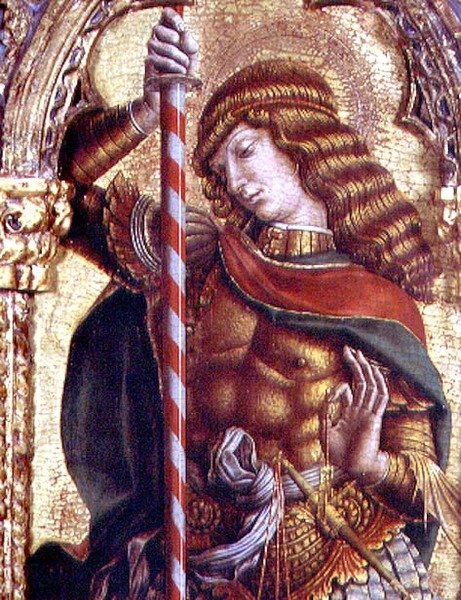 Svatý Michael, detail z polyptychu San Martino (tempera na desce) (viz 76669) od Carlo Crivelli