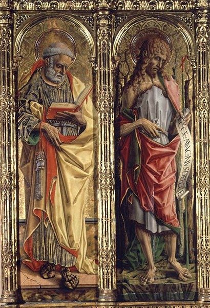 Svatý Petr a svatý Jan Křtitel, detail z polyptychu Sant
