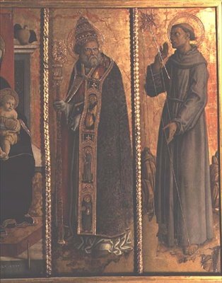 Sv. Silvestr a sv. František, detail z polyptychu San Silvestro od Carlo Crivelli