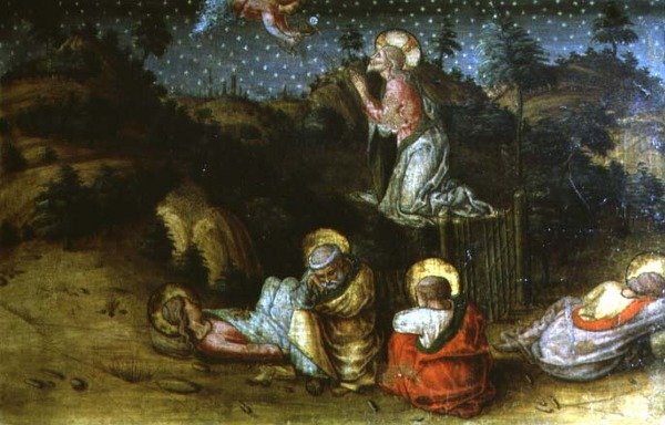 The Agony in the Garden, levá předella panel z polyptychu San Silvestro od Carlo Crivelli