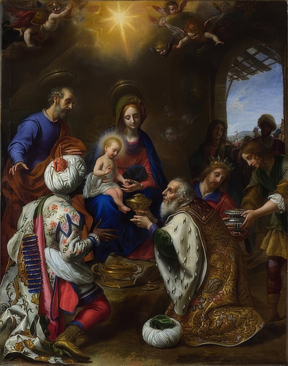 Klanění tří králů. 1649 od Carlo Dolci