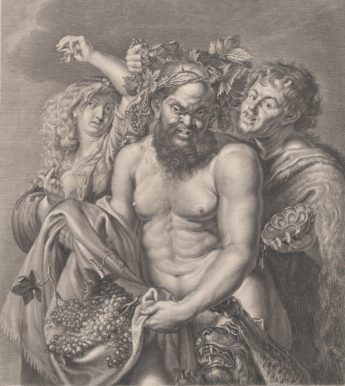 Bakchus v doprovodu Bacchante a fauna, 1768 od Carlo Faucci