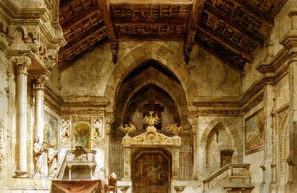 Scénografie pro operu (akvarel na papíře) od Carlo Ferrario
