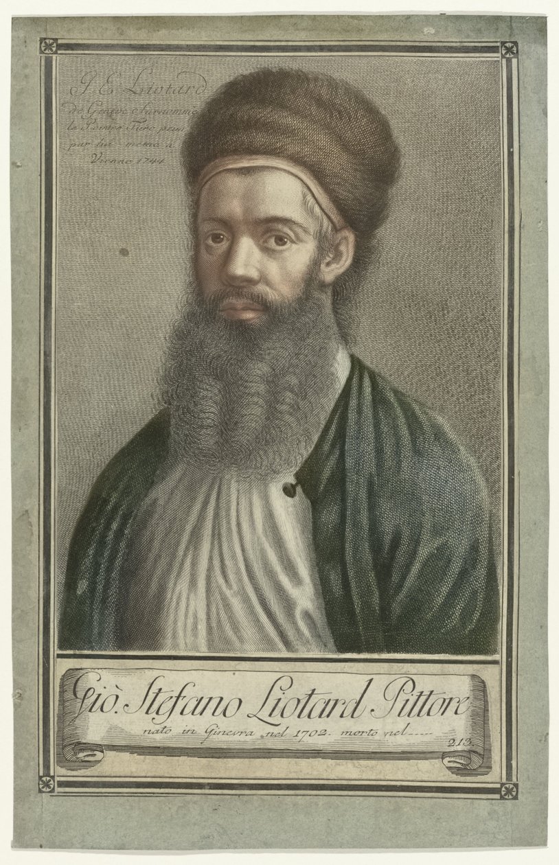Portrét malíře Jean-Etienne Liotarda v tureckém kroji s plnovousem a kožešinovou čepicí Portréty umělců (název série) od Carlo Gregori (possibly)