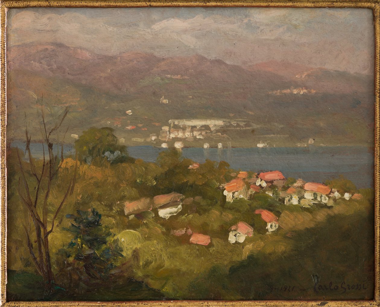 Krajina v Lombardii, září 1921 (olej na kartonu) od Carlo Grossi