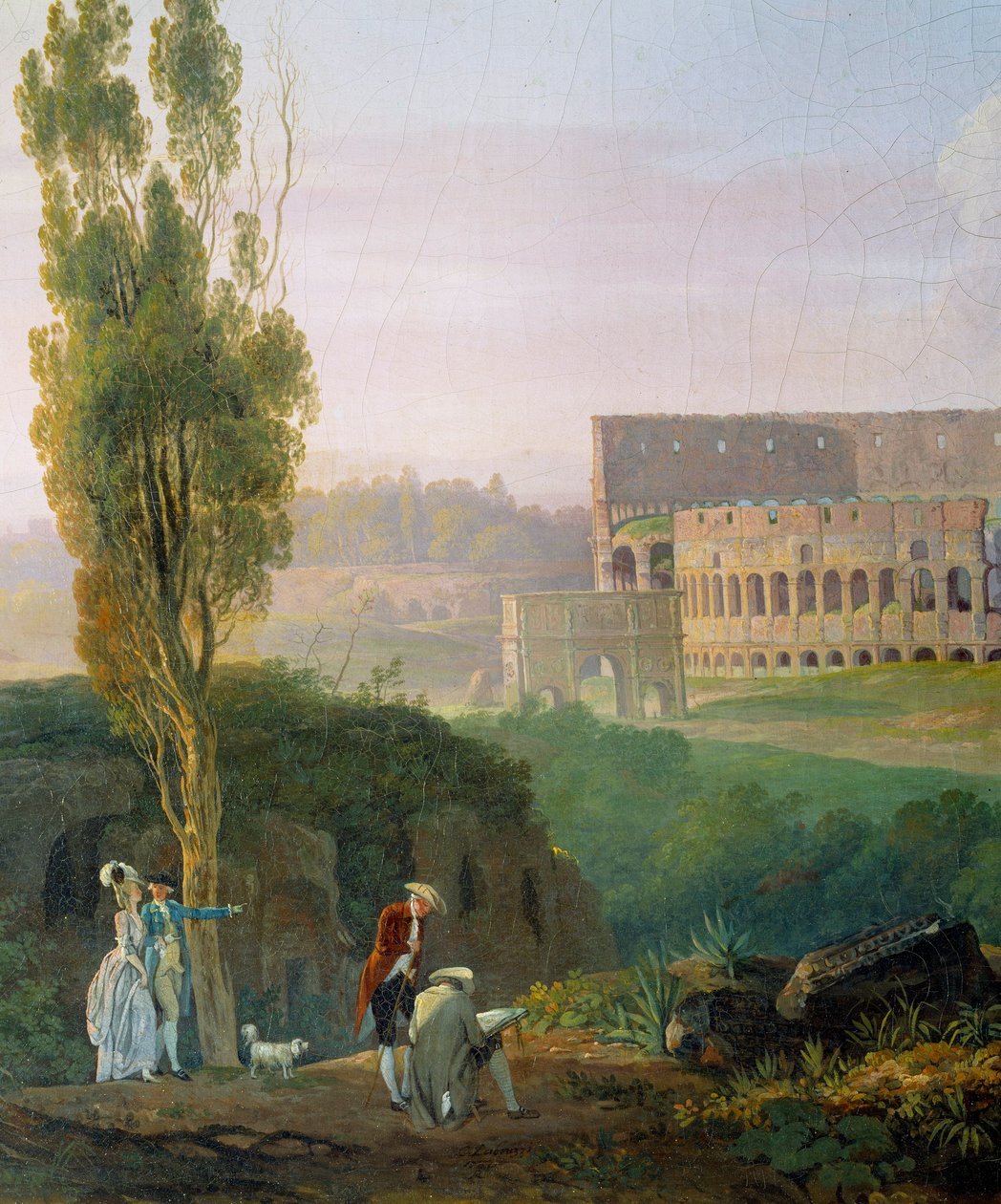 Skupina postav, muž kreslení před ruinami Colisee. Obraz Carlo Labruzzi (1765-1818) od Carlo Labruzzi