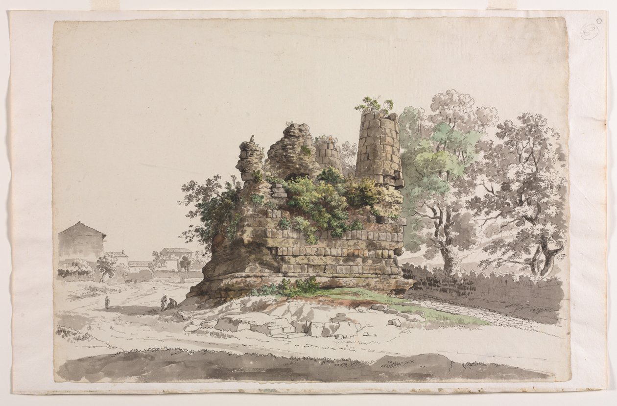 Takzvaný hrob bratří Curiatiů v Albanu, s kostelem Madony..., c 177 od Carlo Labruzzi