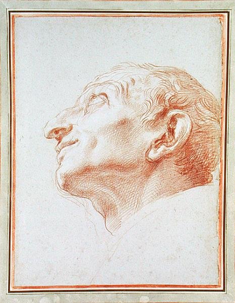 Studie pro hlavu sv. Karla Boromejského (červená křída zvýrazněná bílou na modrém papíře) od Carlo Maratta or Maratti