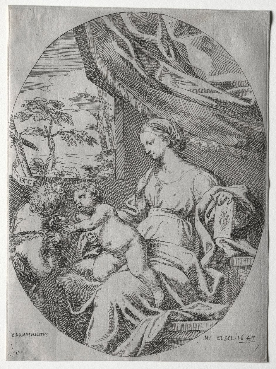 Panna a dítě s nemluvnětem svatým Janem, 1647. od Carlo Maratta or Maratti