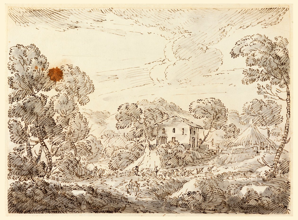 Kresba, Selské obydlí v dřevinách, 1750-1770 od Carlo Marchionni