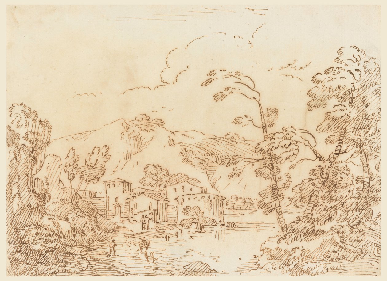 Kresba, Vesnice u potoka v hornaté krajině, 1770-86 od Carlo Marchionni