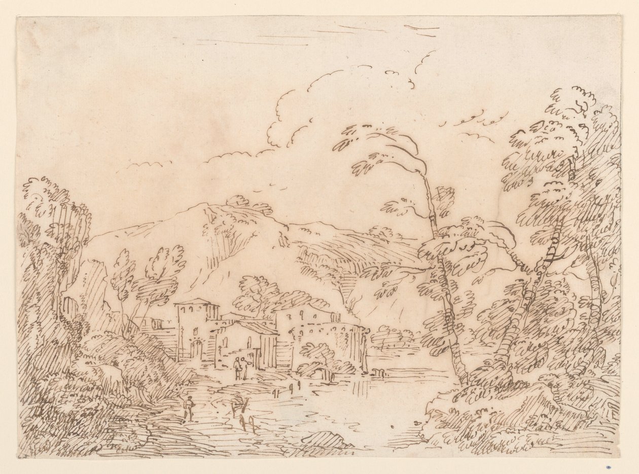 Kresba, Vesnice u potoka v hornaté krajině, 1770-86 od Carlo Marchionni