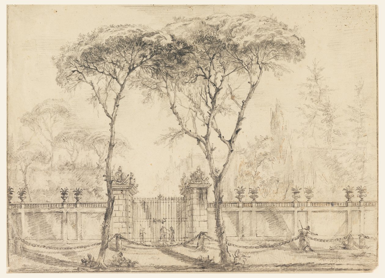Kresba, U brány vily, 1770-86 od Carlo Marchionni