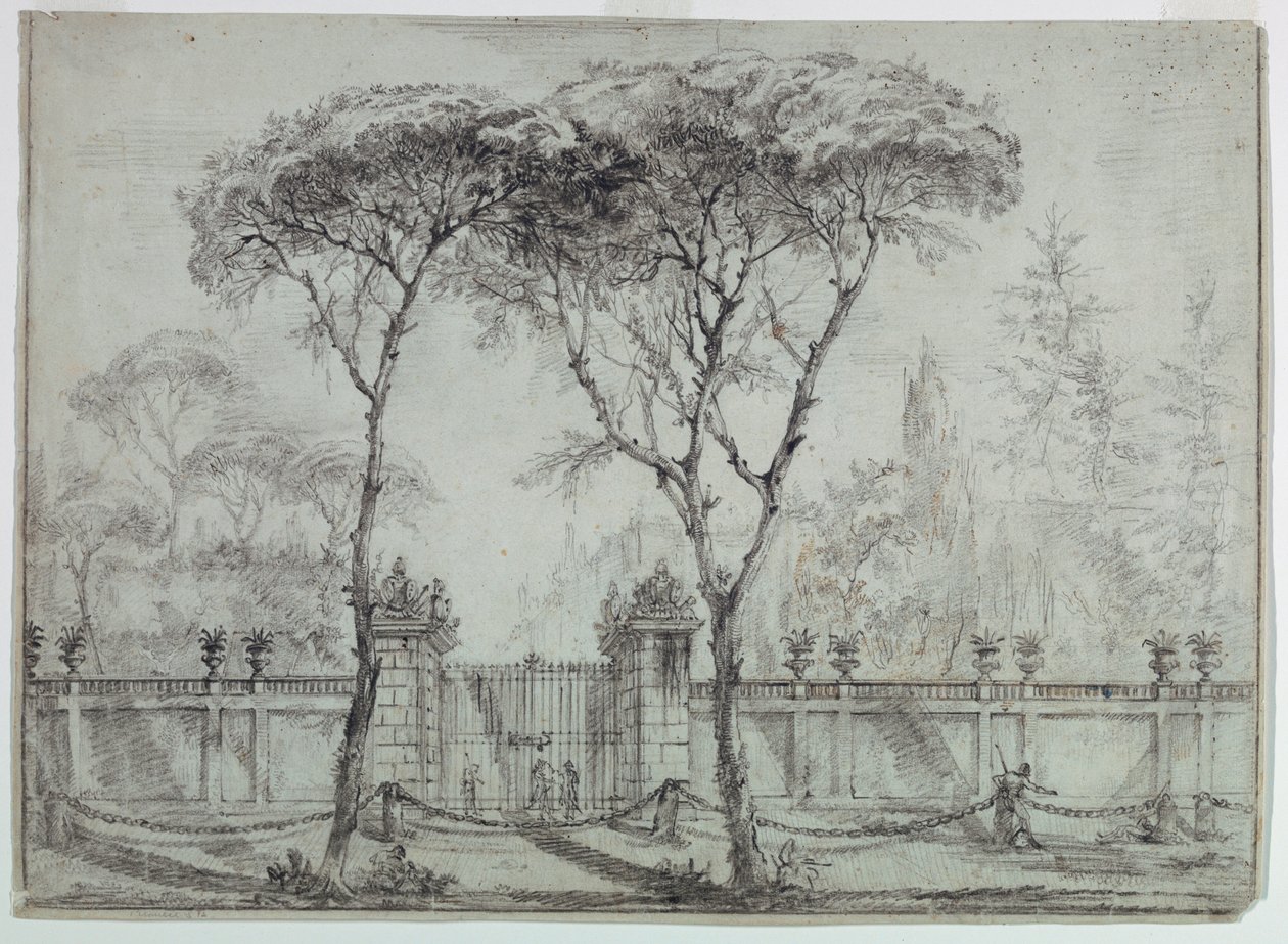 Kresba, U brány vily, 1770-86 od Carlo Marchionni