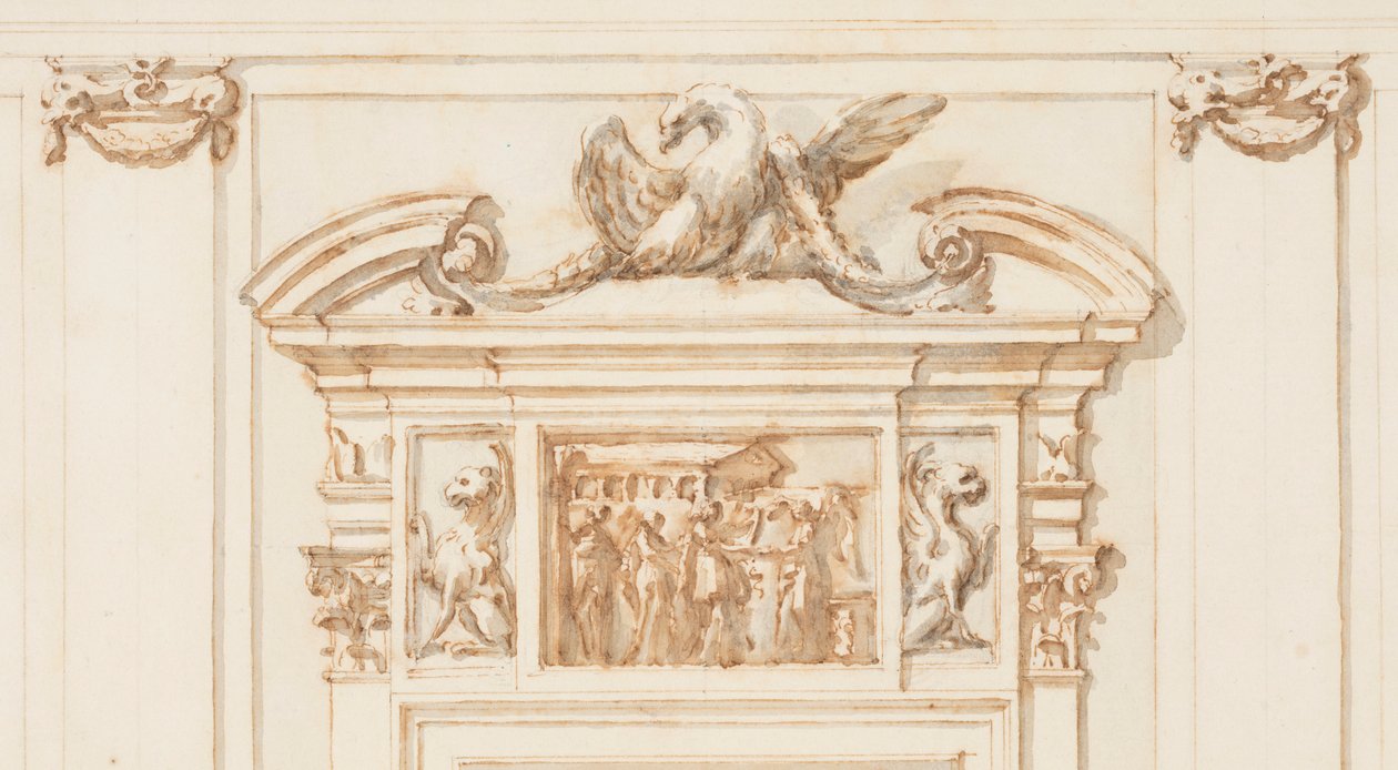 Kresba, Návrh severního portálu, Velká galerie, Villa Albani, Řím, Itálie, 1755-56 od Carlo Marchionni