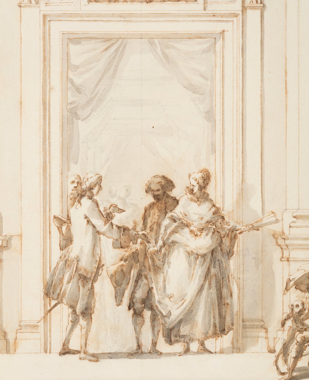 Kresba, Návrh severního portálu, Velká galerie, Villa Albani, Řím, Itálie, 1755-56 od Carlo Marchionni