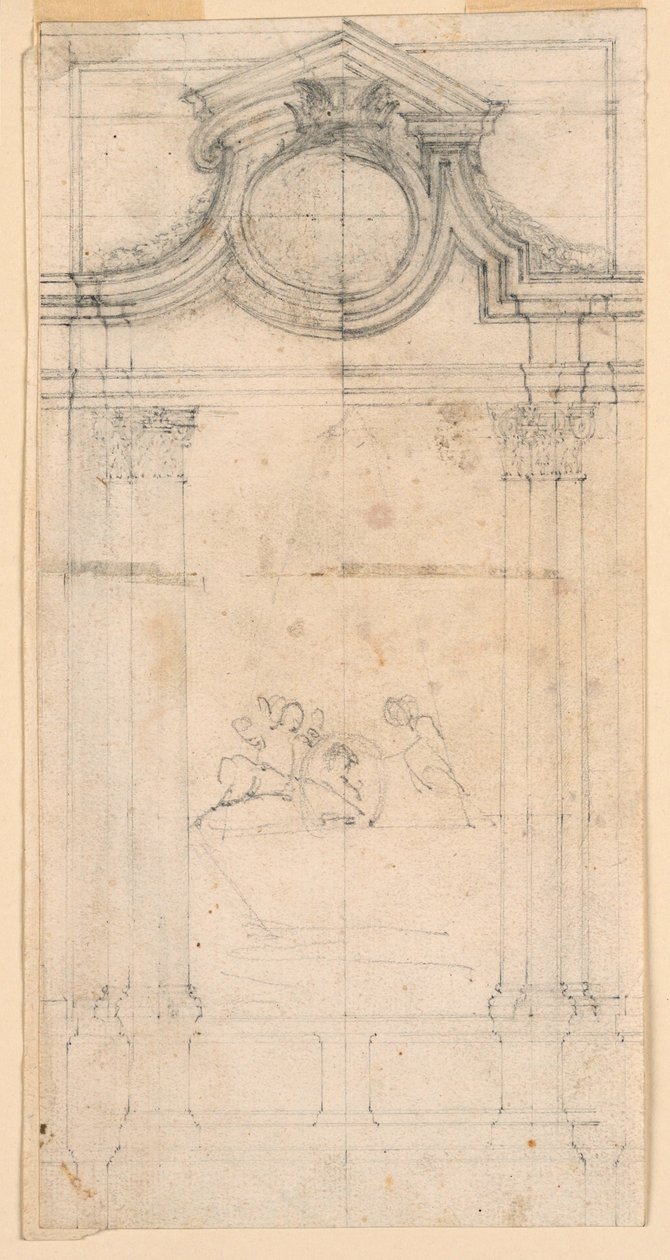 Kresba, Návrh sepulkrálního pomníku pro klášter, asi 1745 od Carlo Marchionni