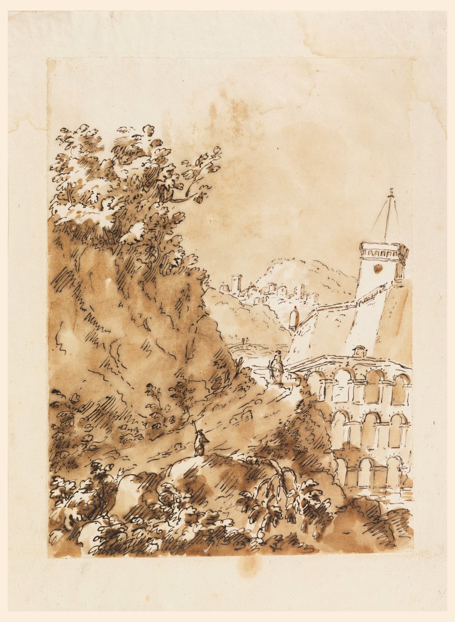 Kresba, Krajina s horským městem, 1760-80 od Carlo Marchionni