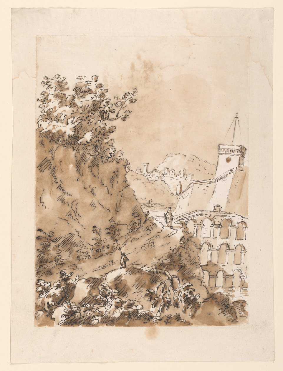 Kresba, Krajina s horským městem, 1760-80 od Carlo Marchionni