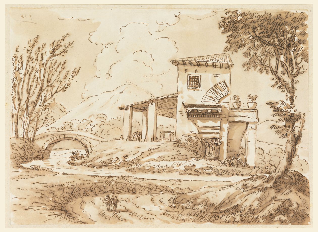 Kresba, Krajina s vilou, 1750-60 od Carlo Marchionni
