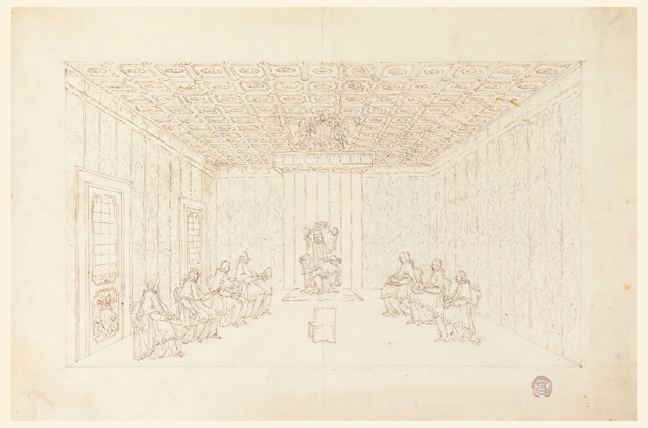 Kresba, papež Benedikt XIV. na konzistoři s kardinály, 1740-58 od Carlo Marchionni