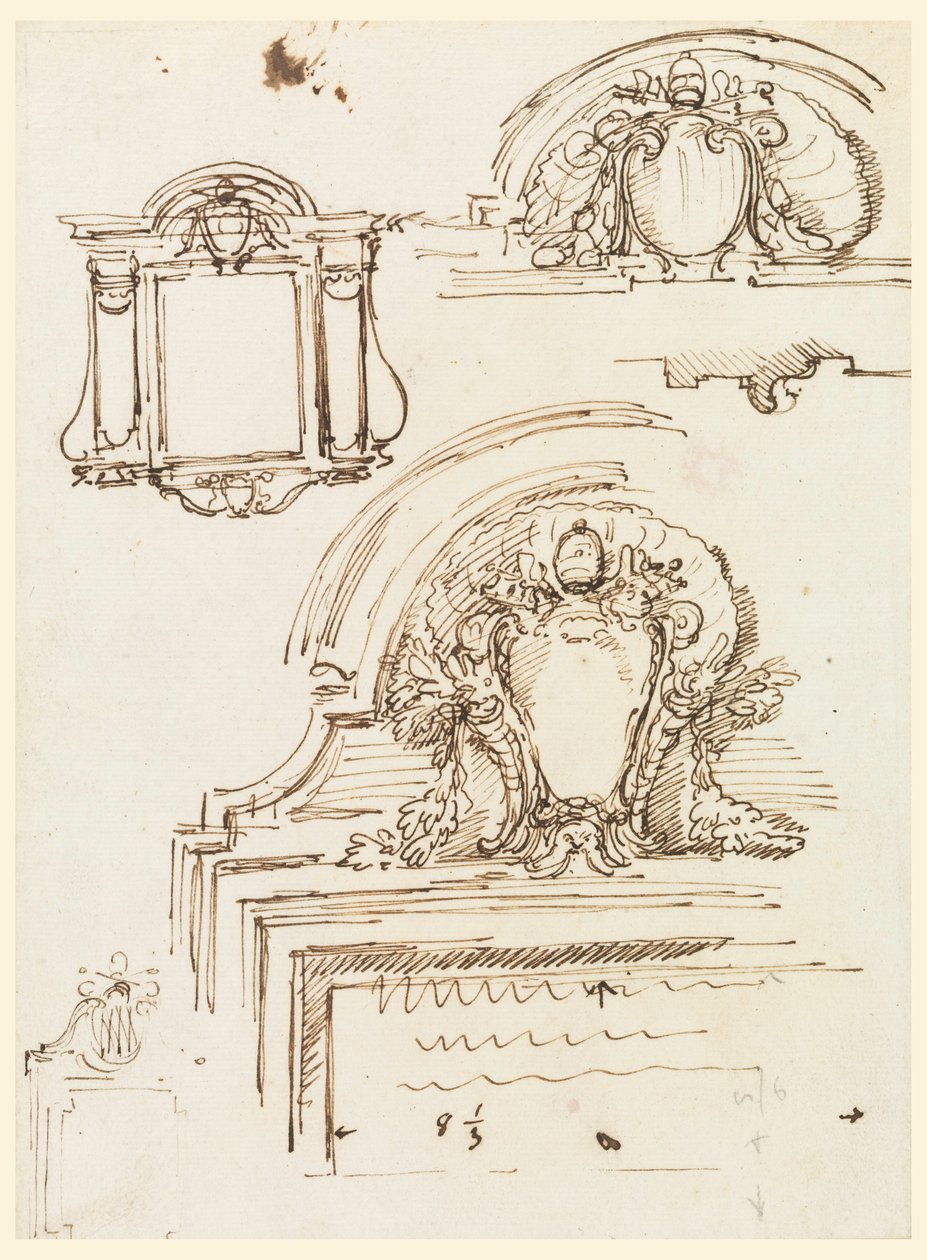 Kresba, nákresy rámů pro sakristii kostela svatého Petra, 1740-58 od Carlo Marchionni