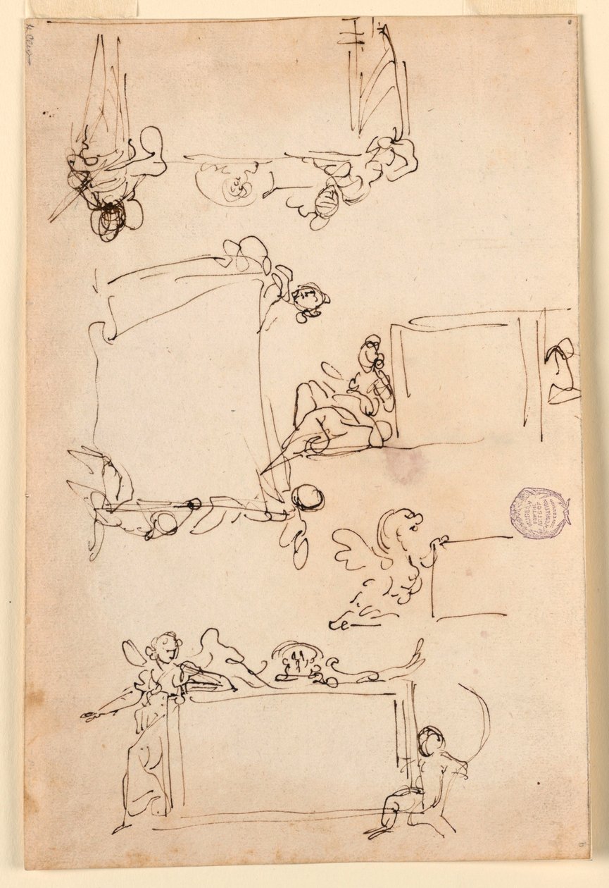 Kresba, Náčrtky pro tabulku, asi 1750 od Carlo Marchionni