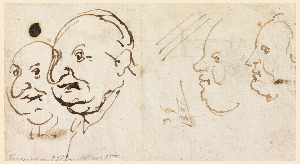 Kresba, Kresby čtyř hlav v karikatuře, 1725-75 od Carlo Marchionni