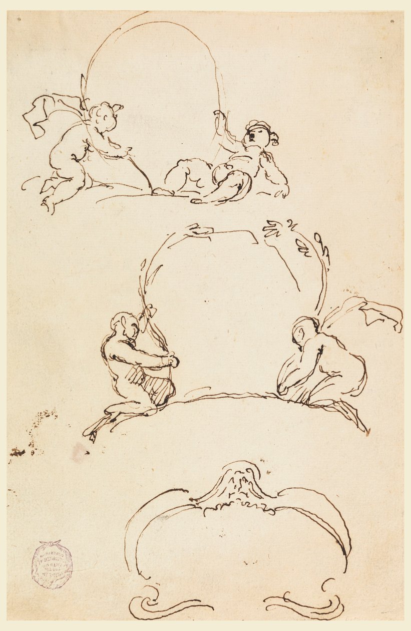 Kresba, Tři náčrty kartuší, před rokem 1775 od Carlo Marchionni