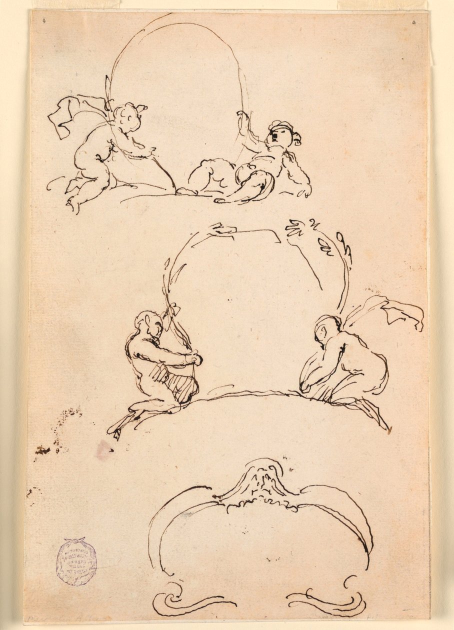 Kresba, Tři náčrty kartuší, před rokem 1775 od Carlo Marchionni