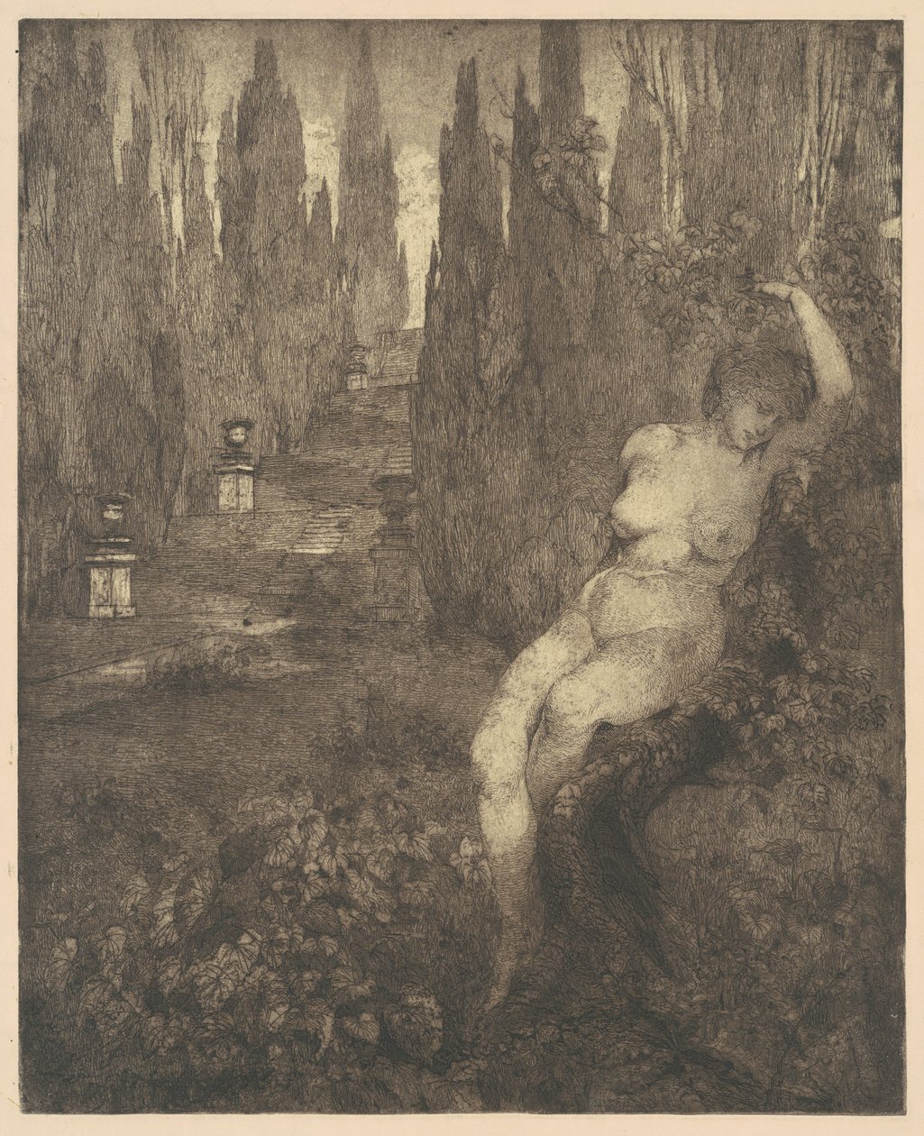 Nahá žena spí v parku, 1890s. od Carlo Paolo Agazzi