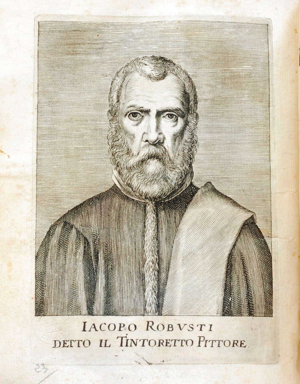 Portrét Jacopa Robusti dit le Tintoret (Tintoretto) (1518-1594) italský malíř Rytina z „Maraviglie dell