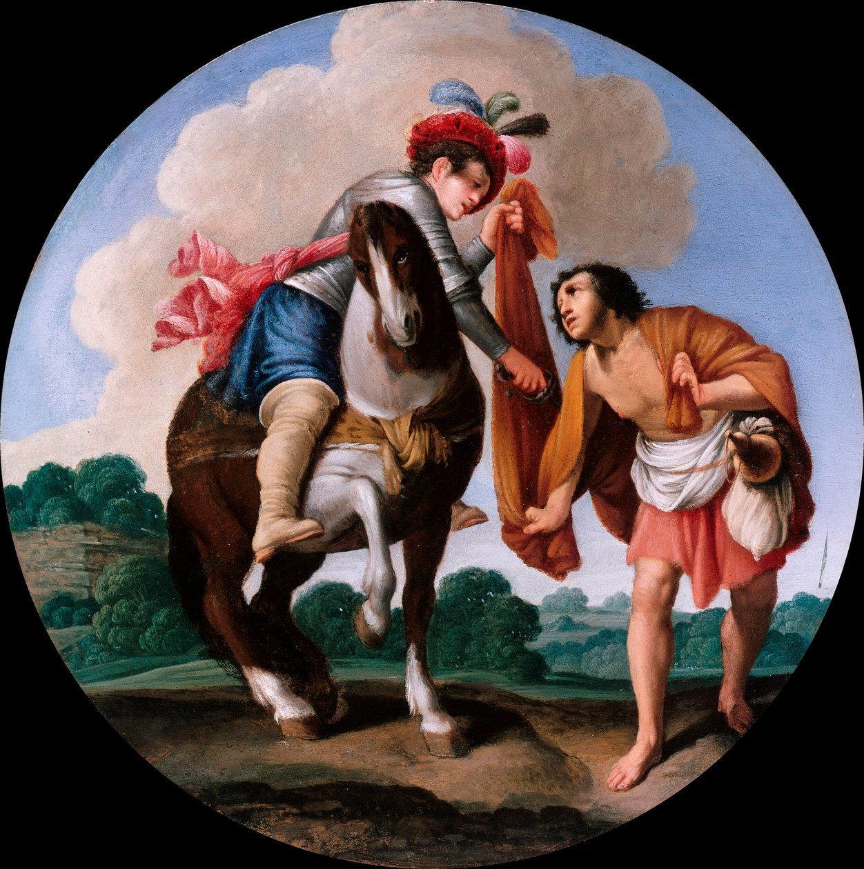 "Svatý Martin a žebrák"" (Svatý Martin a žebrák) Obraz Carlo Saraceni (1579-1620), c 1608-1610 - Olej na mědi, Průměr 21 cm Staatliche Museen, Berlín od Carlo Saraceni