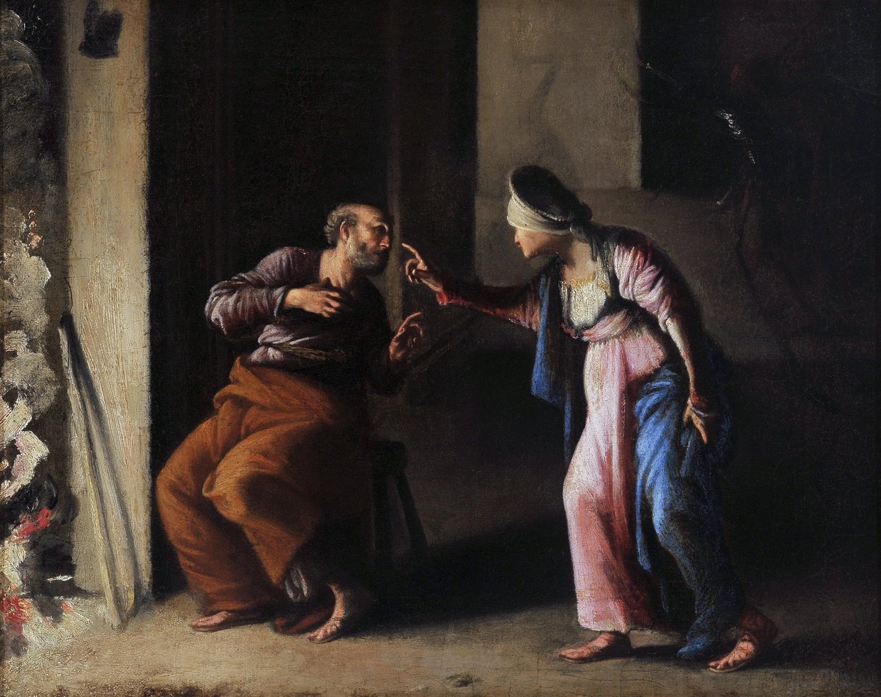 Zapírání svatého Petra. Obraz Carlo Saraceni (1579-1620). Olej na plátně. Rozměr: 38 x 48 cm. Musee Granet, Aix en Provence. od Carlo Saraceni