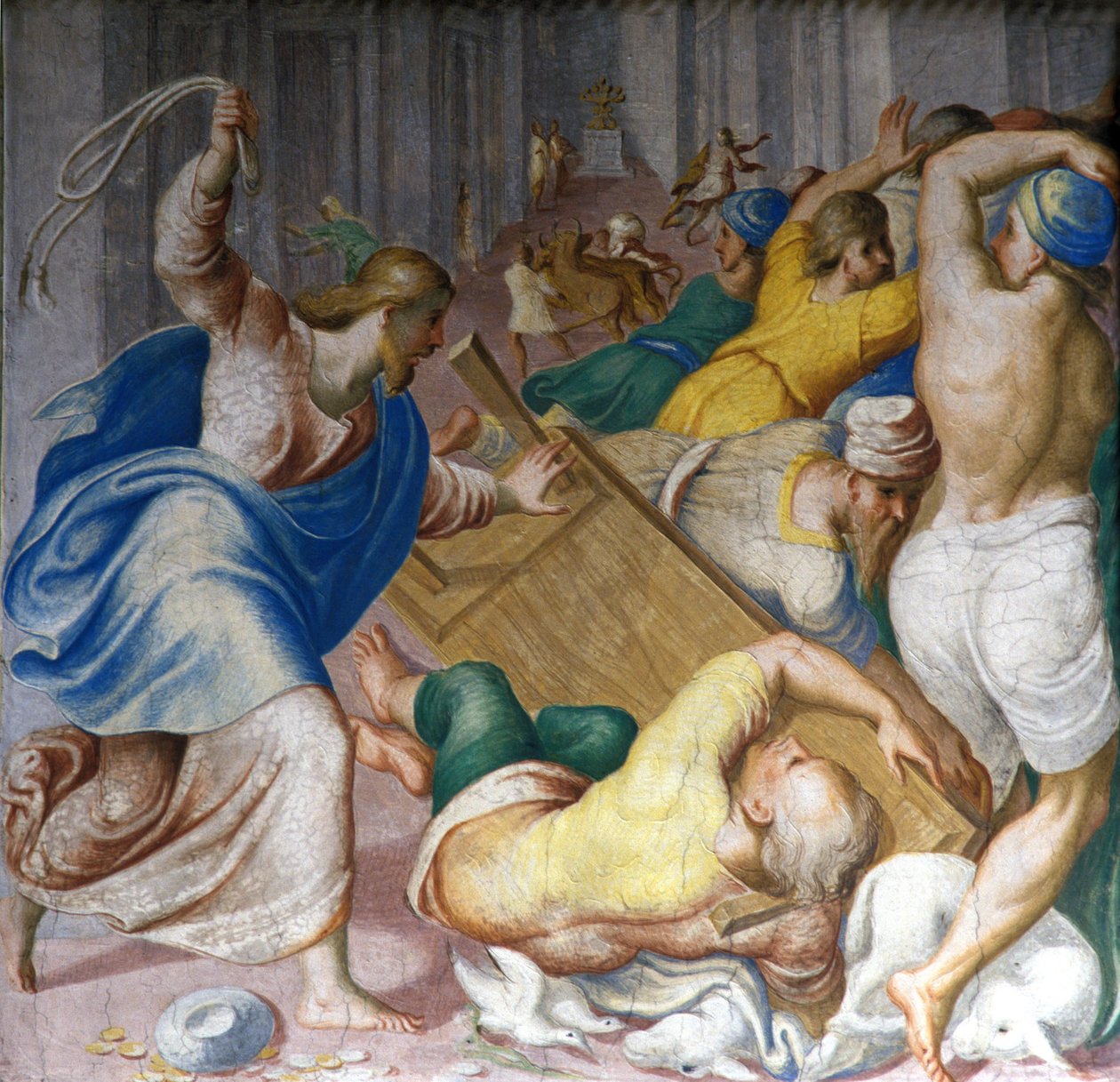 Ježíš Kristus vyhání kupce u bran chrámu. Freska od Carla Urbina. Milán, S. Maria della Passione. od Carlo Urbino