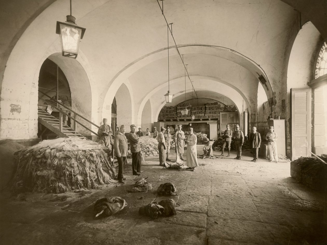 Interiér vojenského koženého depozitu, během Velké války (č/b foto) od Carlo Wulz