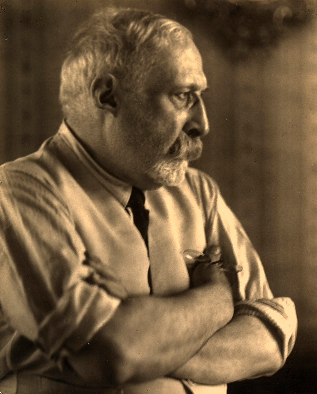 Profilový portrét malíře Artura Riettiho se založenýma rukama od Carlo Wulz