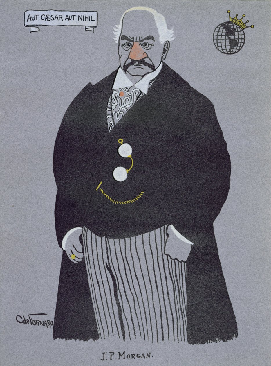 Karikatura Johna Pierponta Morgana (1837-1913), z filmu Milionáři Ameriky od Carlo de Fornaro