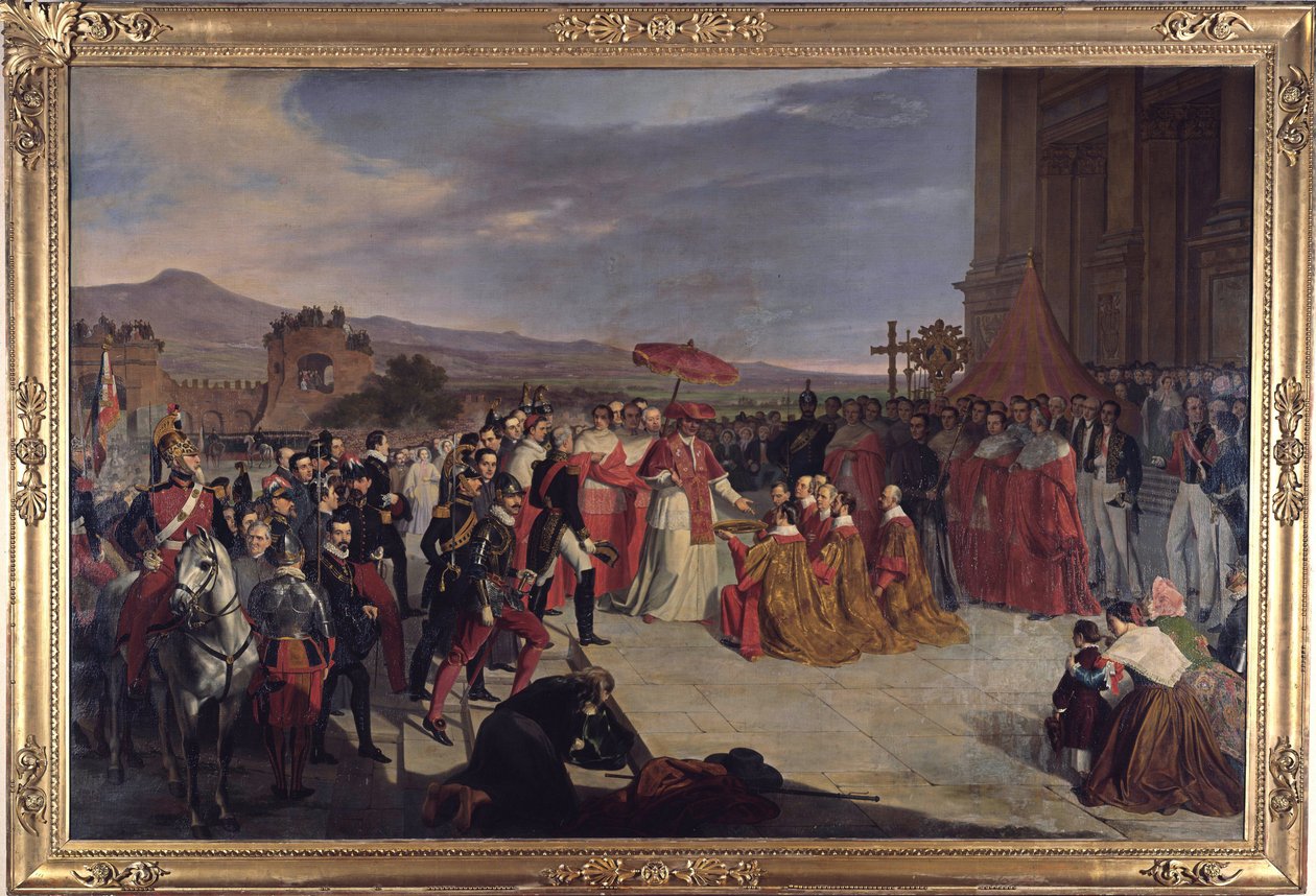 Znovuvysvěcení Lateránské baziliky v Římě papežem Piem IX., De Paris, Carlo (1800-1861). Olej na plátně od Carlo de Paris