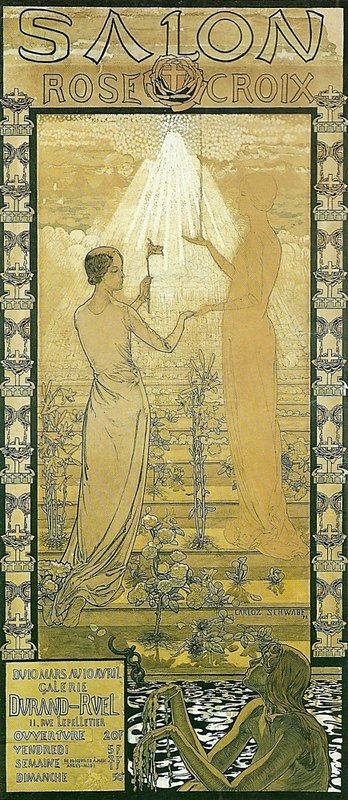 Plakát první rosekruciánské expozice od Carlos Schwabe