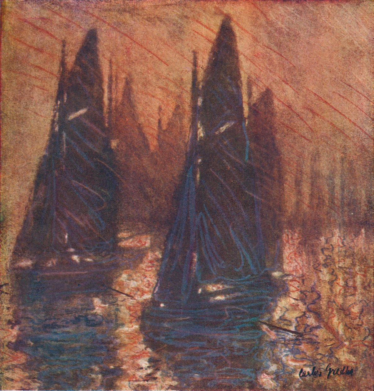 Rybářské lodě v mlze, c1913. od Carlos Grethe